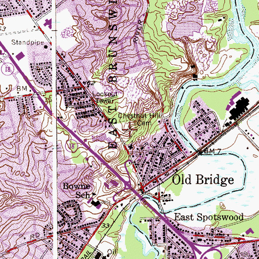 Topographic Map of Chestnut Hill Cemetery, NJ