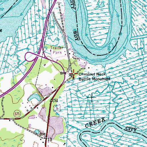Topographic Map of Chestnut Neck Battle Monument, NJ