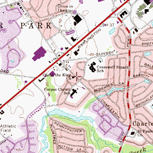 Topographic Map of Christ the King Church, NJ