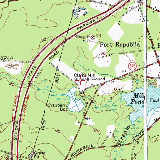 Topographic Map of Clarks Mill Burial Ground, NJ