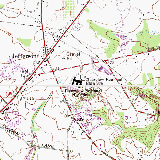 Topographic Map of Clearview Regional High School, NJ