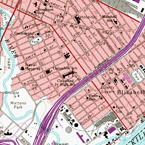 Topographic Map of Cleveland Middle School, NJ