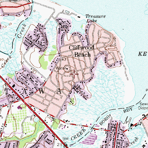 Topographic Map of Cliffwood Beach, NJ