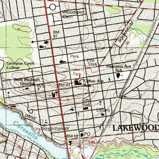 Topographic Map of Clifton Avenue Grade School, NJ