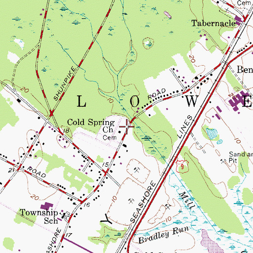 Topographic Map of Cold Spring Church, NJ
