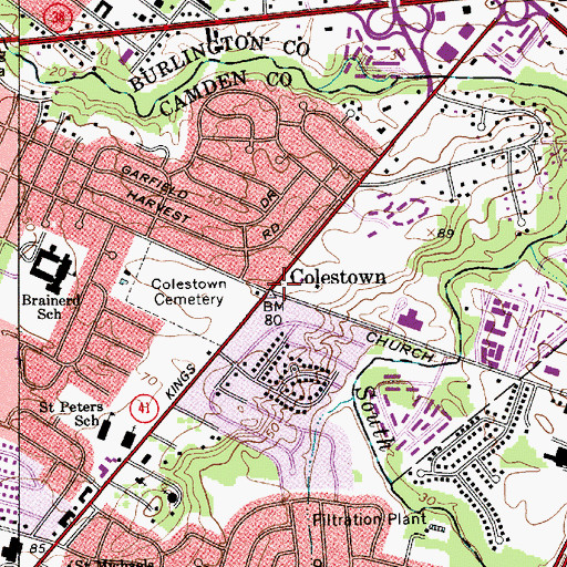 Topographic Map of Colestown, NJ