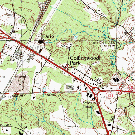 Topographic Map of Collingwood Park, NJ