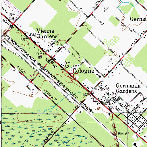 Topographic Map of Cologne, NJ