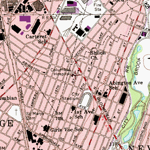 Topographic Map of Columbus Hospital, NJ