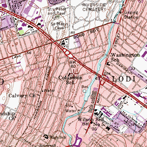 Topographic Map of Columbus Elementary School, NJ