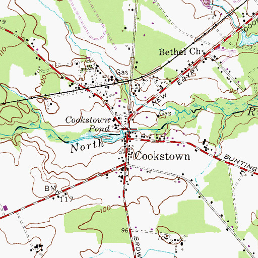 Topographic Map of Cookstown Pond, NJ