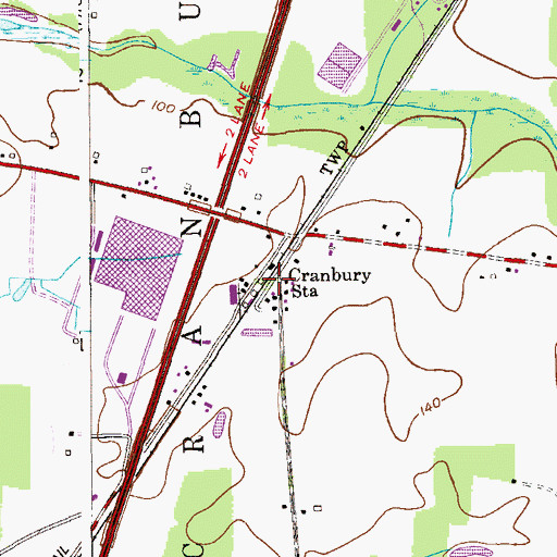 Topographic Map of Cranbury Station, NJ