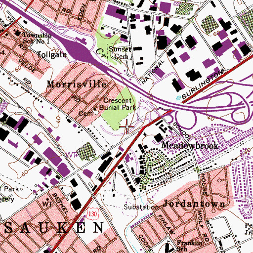 Topographic Map of Crescent Burial Park, NJ