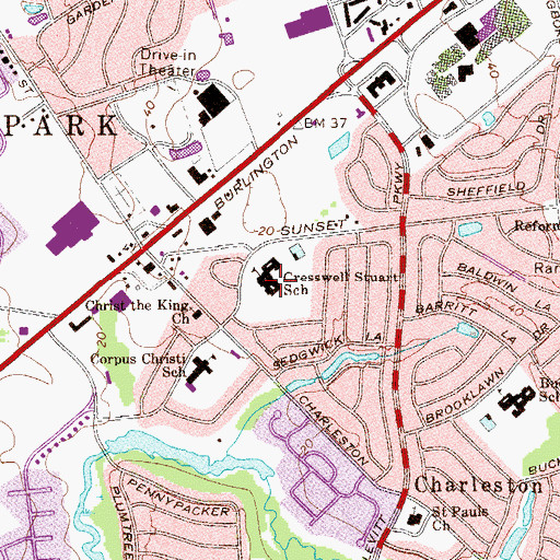 Topographic Map of J Creswell Stuart Elementary School, NJ