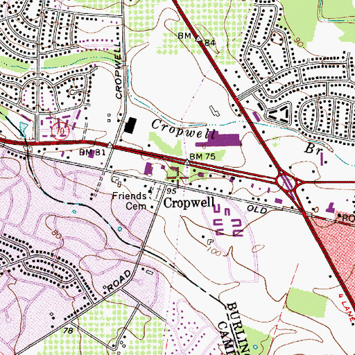 Topographic Map of Cropwell, NJ