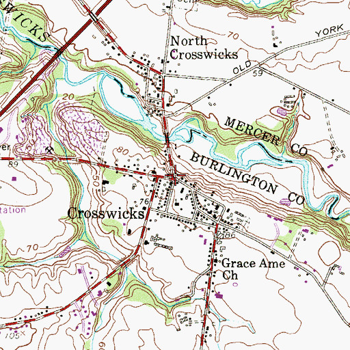 Topographic Map of Crosswicks, NJ