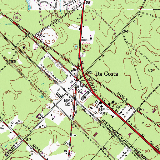Topographic Map of Da Costa, NJ