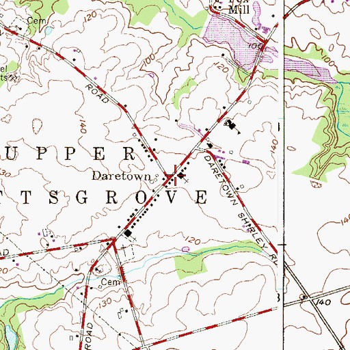 Topographic Map of Daretown, NJ