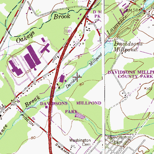 Topographic Map of Davidsons Millpond, NJ