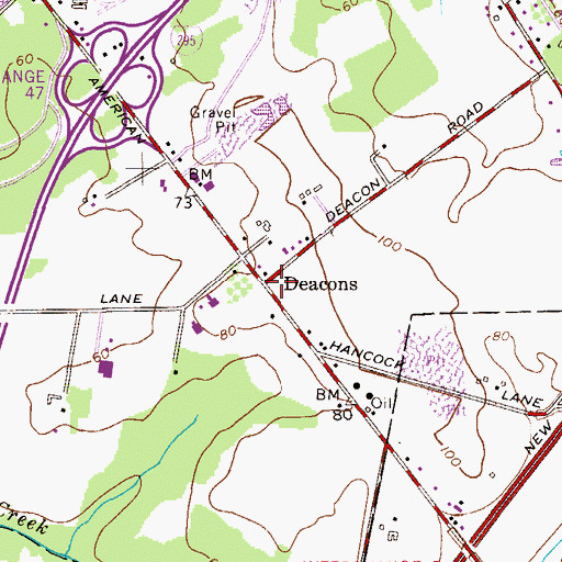 Topographic Map of Deacons, NJ