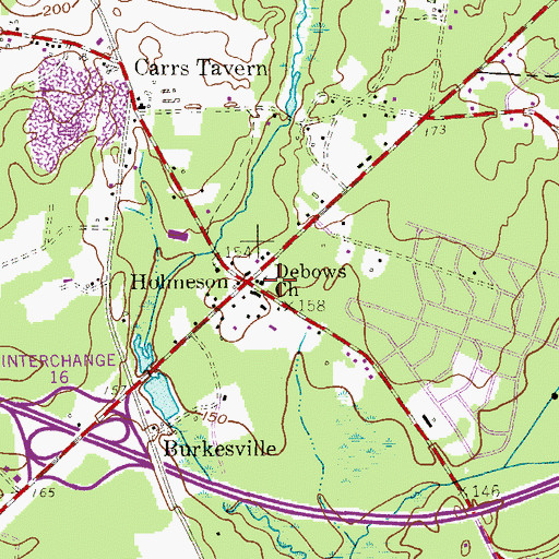 Topographic Map of Debows Church, NJ