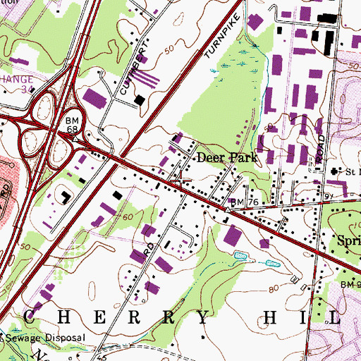 Topographic Map of Deer Park, NJ