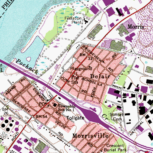 Topographic Map of Delair, NJ