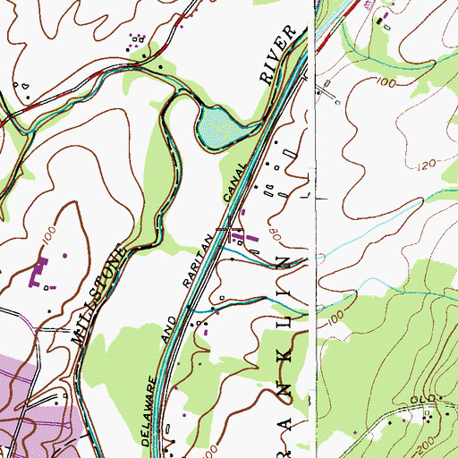 Topographic Map of Delaware and Raritan Canal, NJ