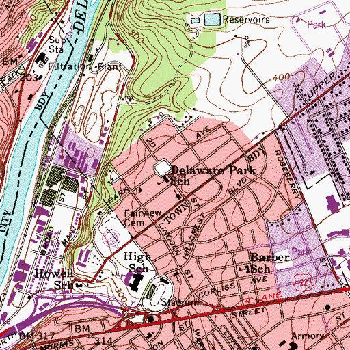 Topographic Map of Delaware Park School, NJ