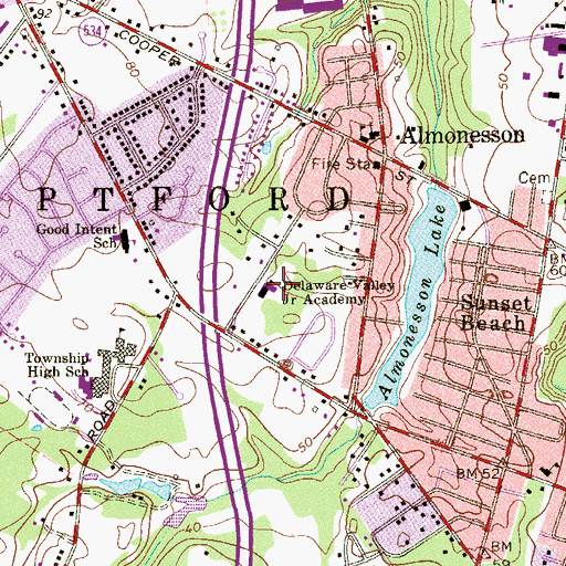 Topographic Map of Delaware Valley Junior Academy School, NJ