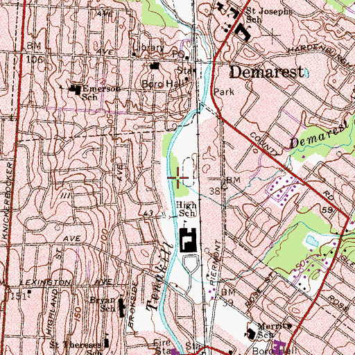 Topographic Map of Demarest Brook, NJ