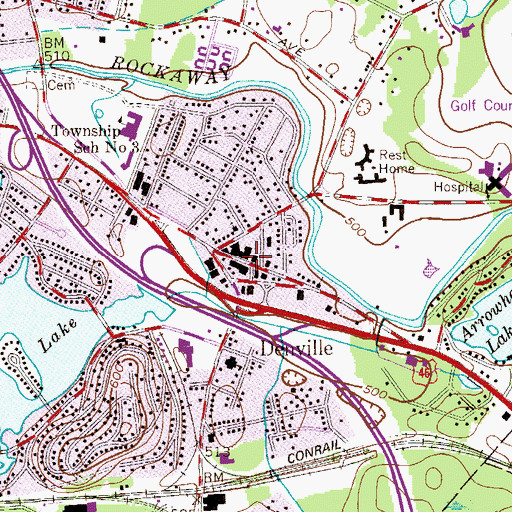 Topographic Map of Denville, NJ