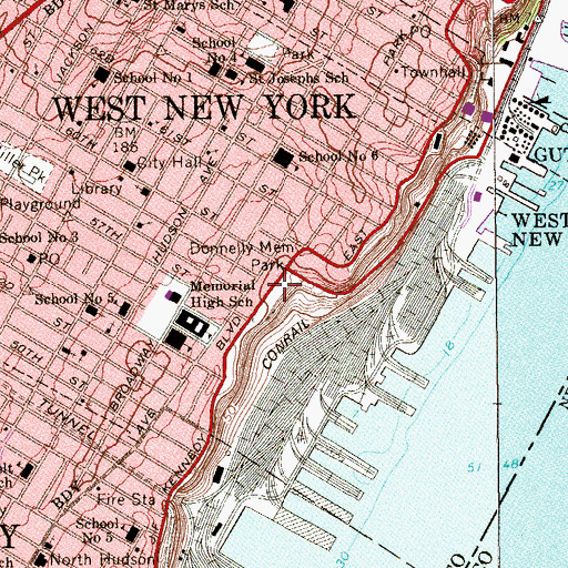 Topographic Map of Donnelly Memorial Park, NJ
