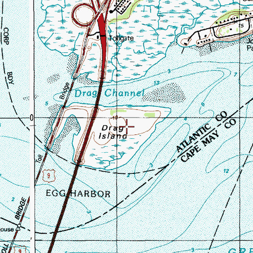 Topographic Map of Drag Island, NJ
