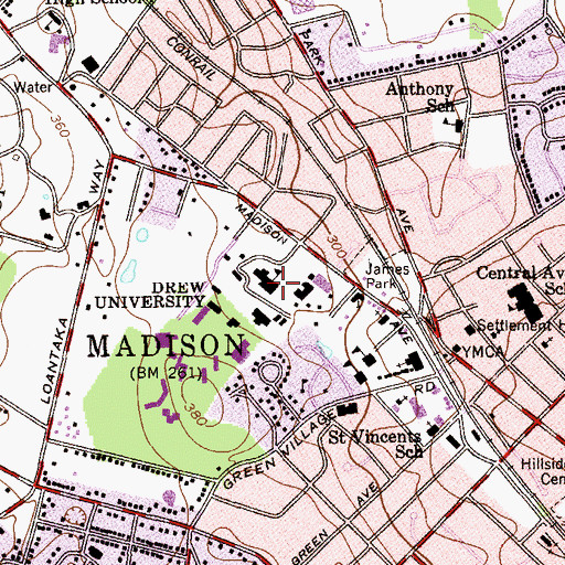 Topographic Map of Drew University, NJ