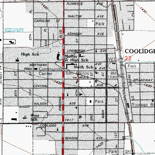 Topographic Map of North School (historical), AZ