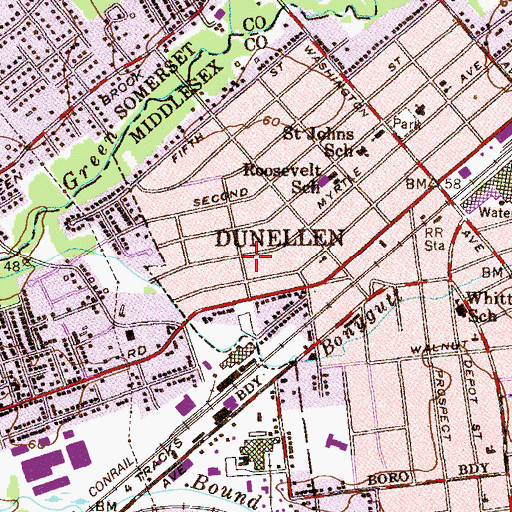 Topographic Map of Dunellen, NJ