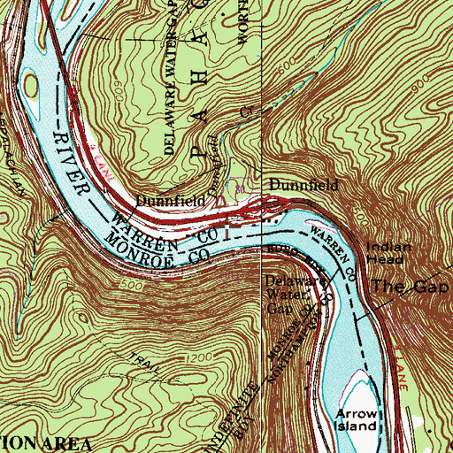 Topographic Map of Dunnfield Creek, NJ