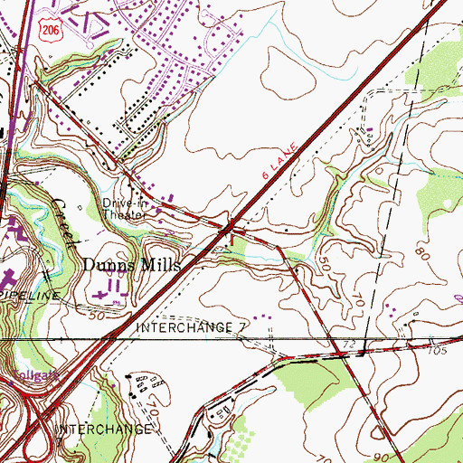Topographic Map of Dunns Mills, NJ