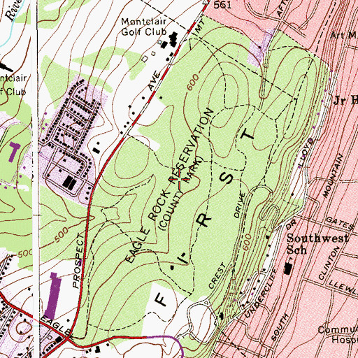 Topographic Map of Eagle Rock Reservation, NJ
