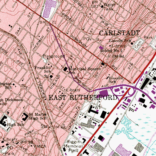Topographic Map of East Rutherford, NJ