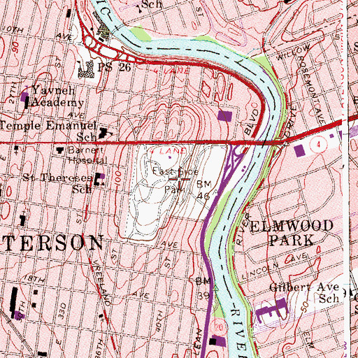 Topographic Map of East Side Park, NJ