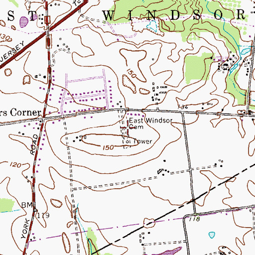 Topographic Map of East Windsor Cemetery, NJ