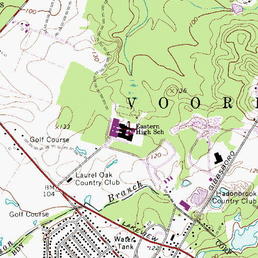 Topographic Map of Eastern High School, NJ