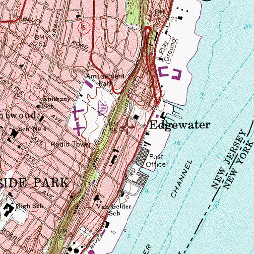 Topographic Map of Edgewater, NJ
