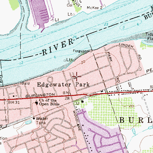 Topographic Map of Edgewater Park, NJ