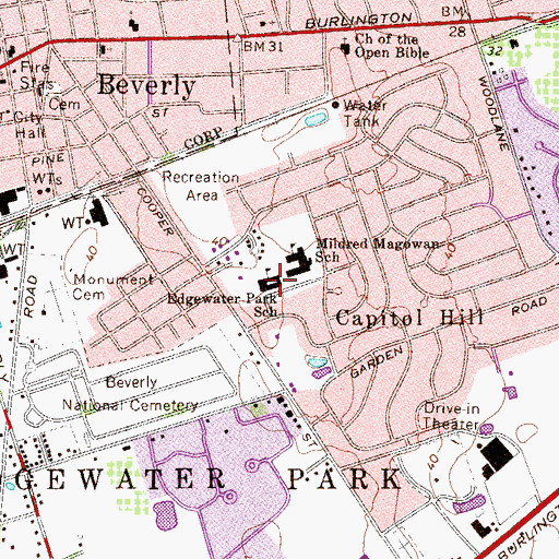 Topographic Map of Edgewater Park School, NJ