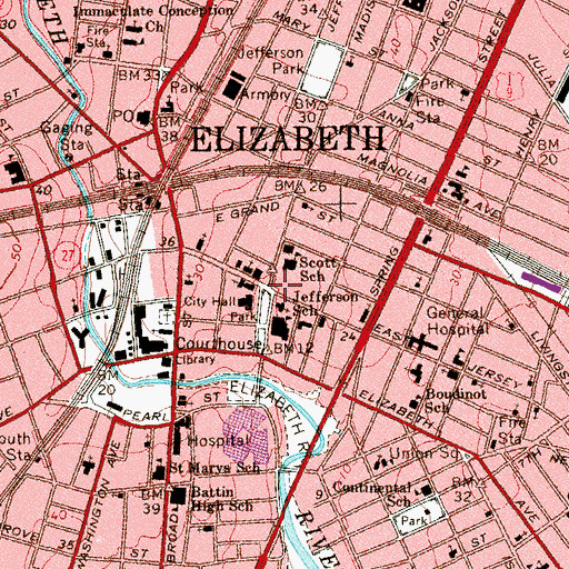 Topographic Map of Elizabeth, NJ