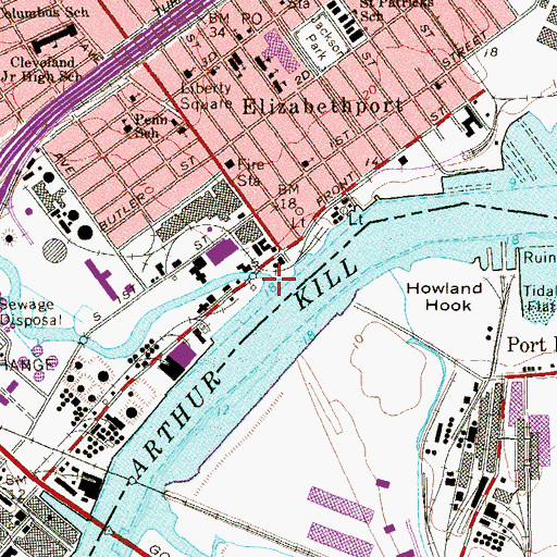 Topographic Map of Elizabeth River, NJ