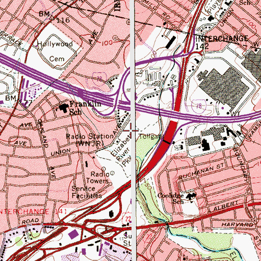 Topographic Map of Elizabeth River Parkway, NJ